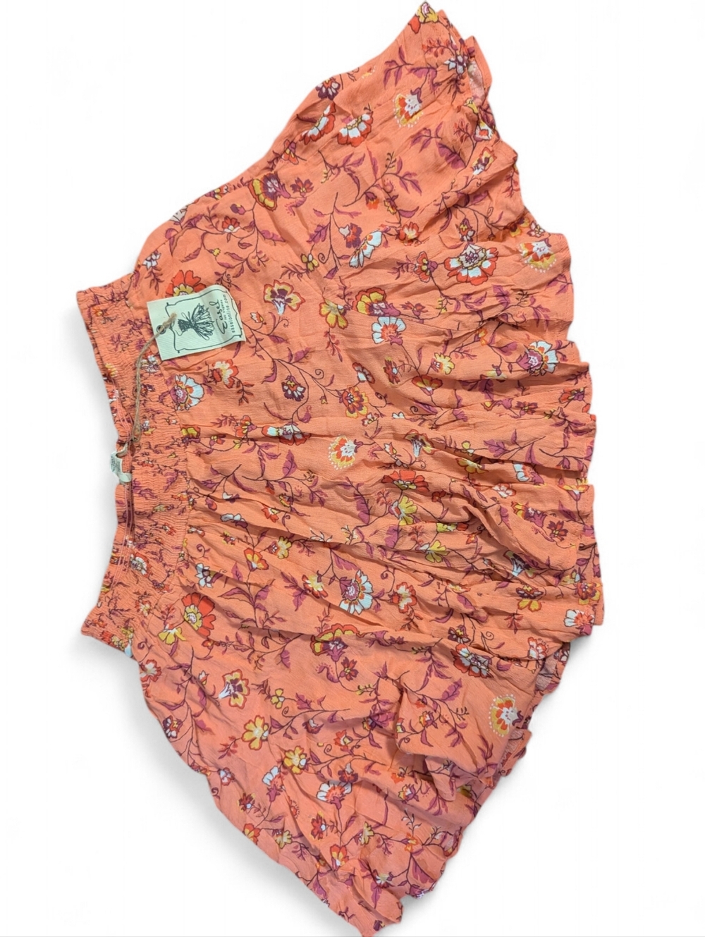 easel Coral-Pink High Waisted Floral Tiered Mini Skirt With Shorts